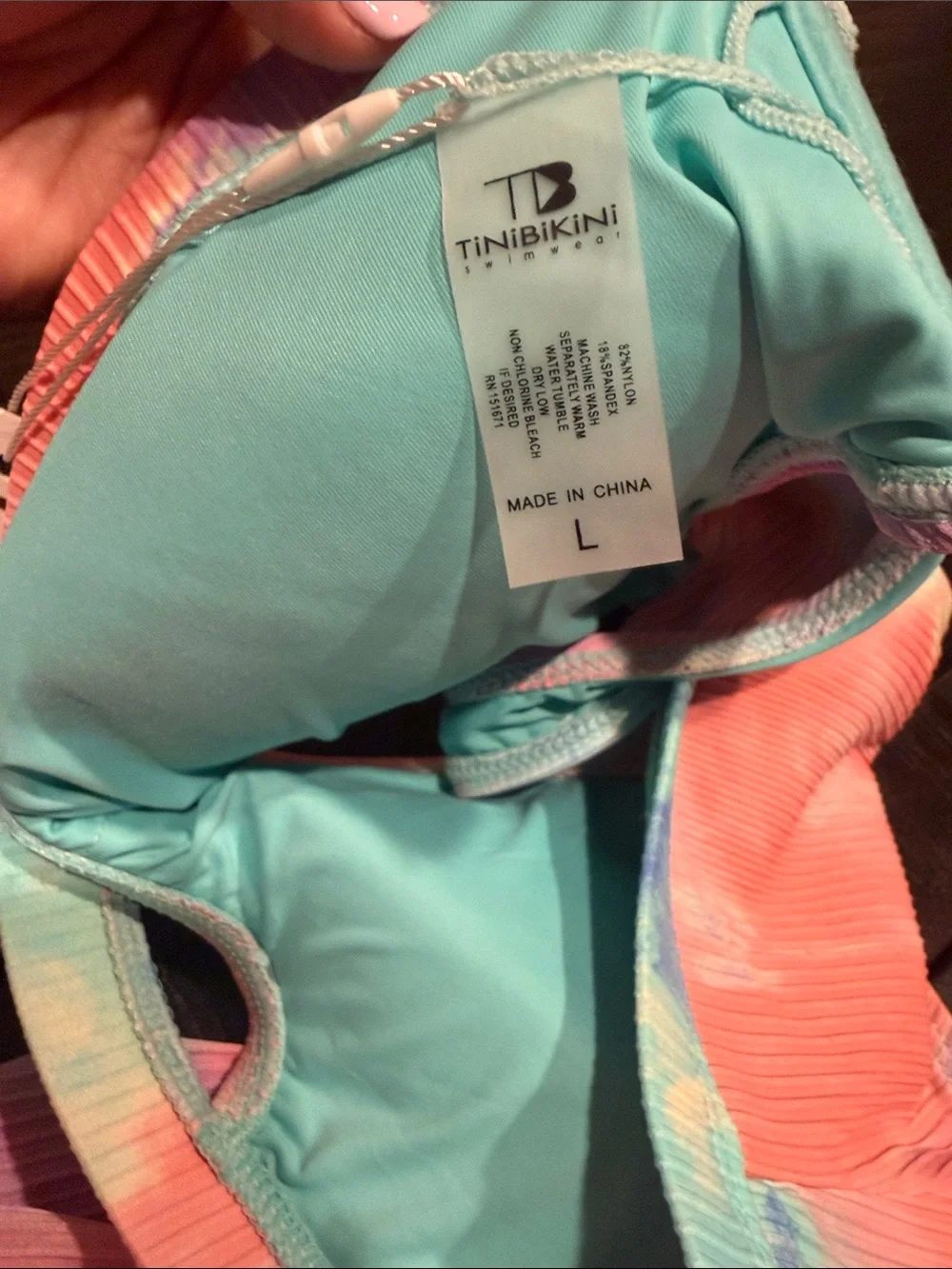 TiniBikini pink and blue tie-dye ribbed two-piece bikini set NWT Size L